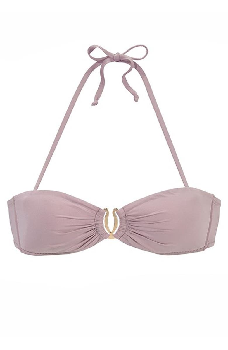 LASCANA Ruched Bandeau Bikini Top Size 30C/D, Alternate, color, Gray Lilac - 36C/D