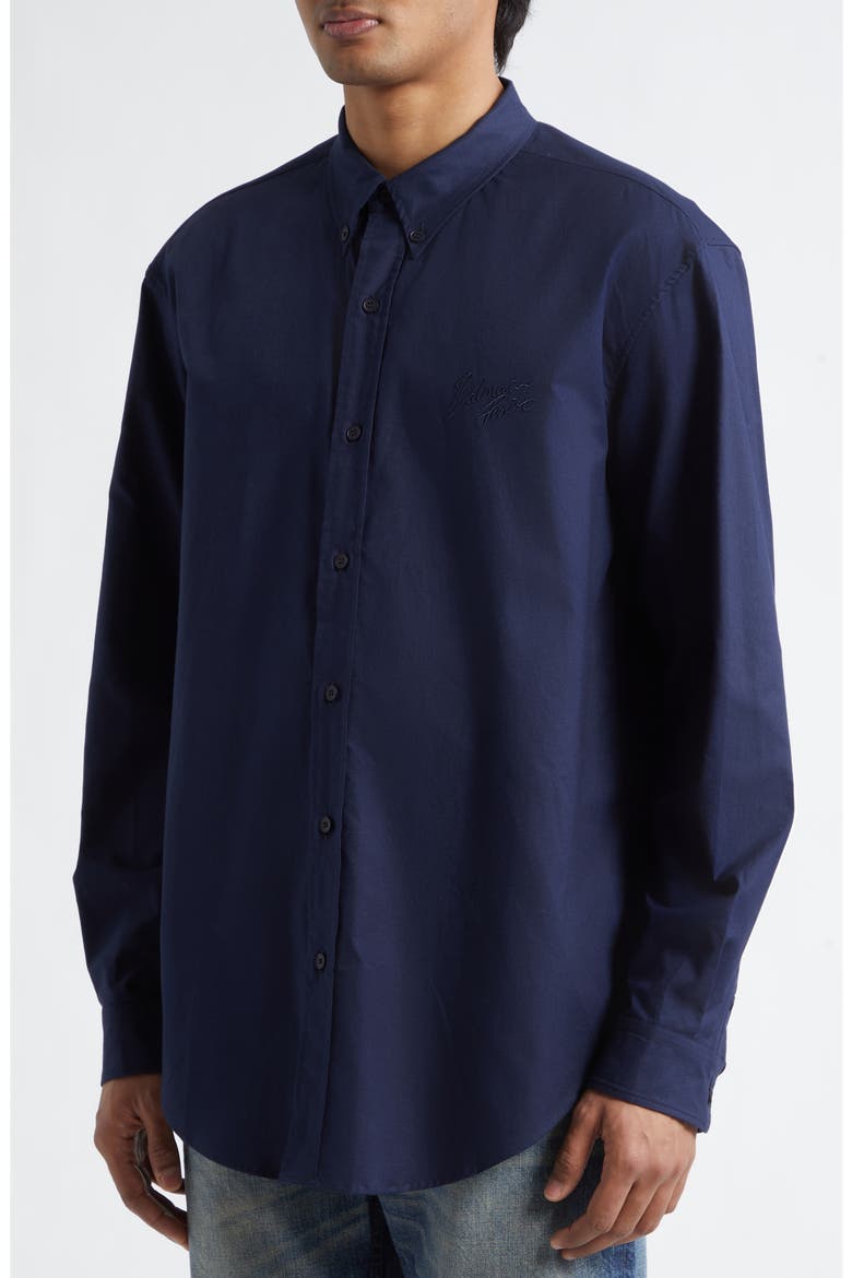 Monogram Embroidery Cotton Button-Down Shirt, Alternate, color, MARINE