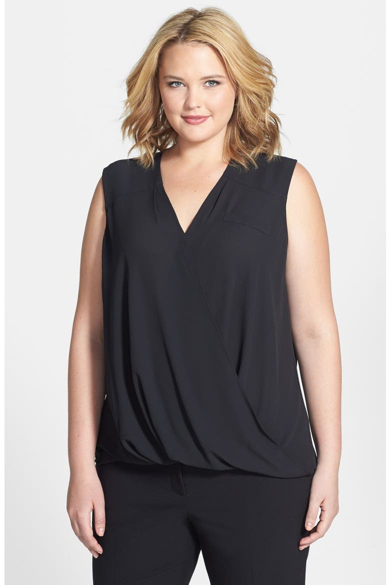 Pocket Faux Wrap Top, Main, color, BLACK
