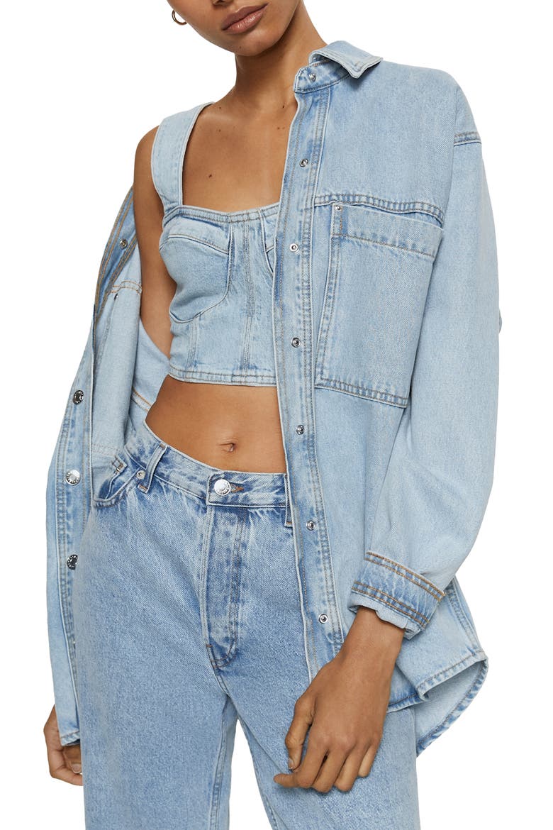 Denim Crop Bustier, Main, color, MEDIUM BLUE