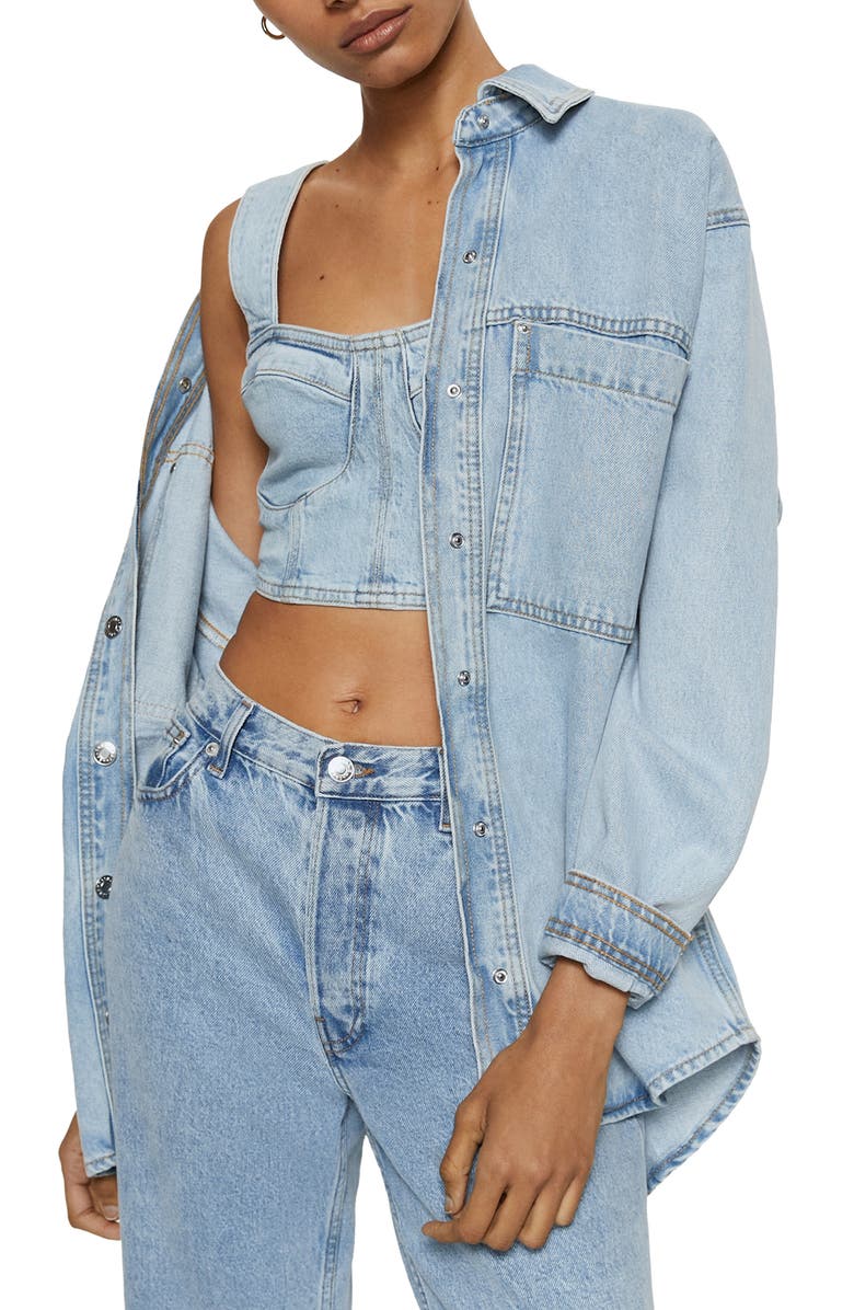 MANGO Denim Crop Bustier, Main, color, 