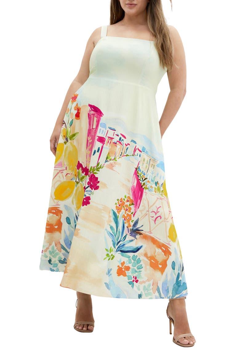 Sorrento Placed Print Midi Sundress, Main, color, SORRENTO SUMMER