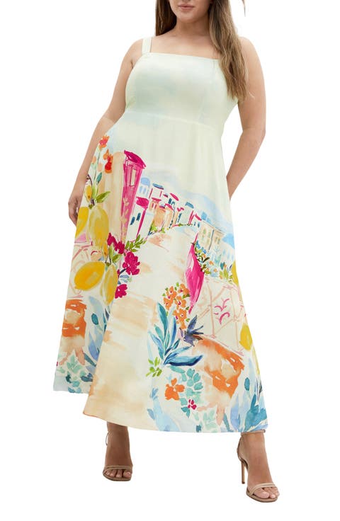 Sorrento Placed Print Midi Sundress (Plus)