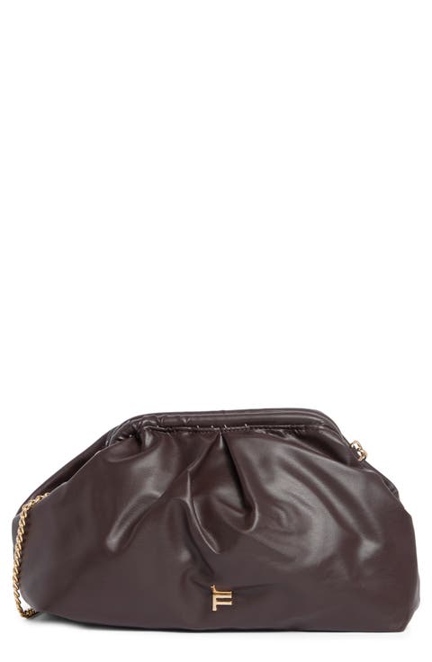 Faux Leather Kiss Lock Frame Clutch