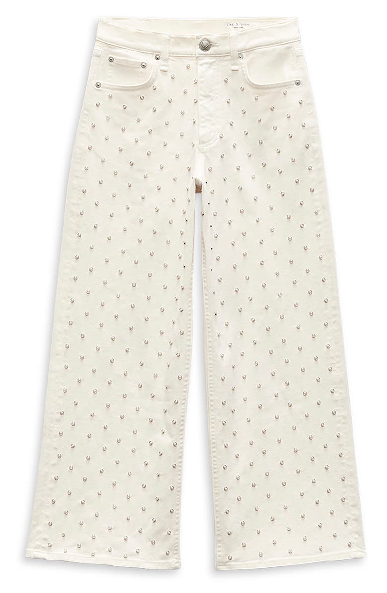 rag & bone Andi Imitation Pearl Studded High Waist Ankle Wide Leg Jeans, Alternate, color, 