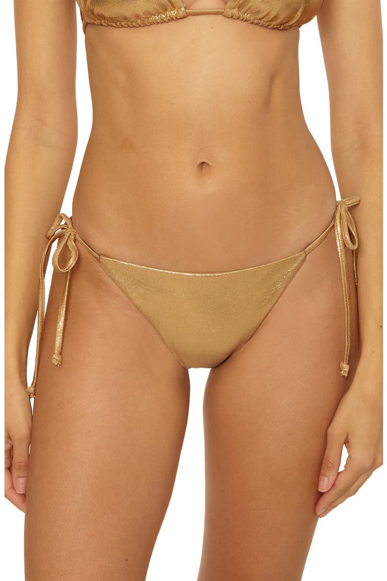 Liquid Metal Side Tie Bikini Bottoms, Main, color, GOLD