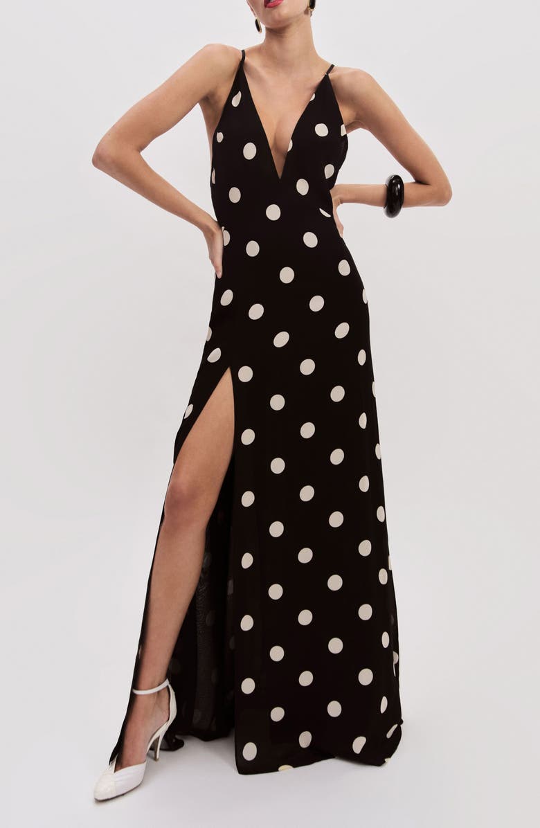 Reformation Zani Plunge Neck Maxi Dress, Main, color, Moon Dot