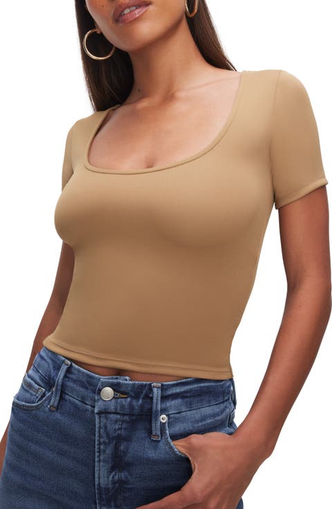 Scoop Neck Crop Scuba Knit T-Shirt