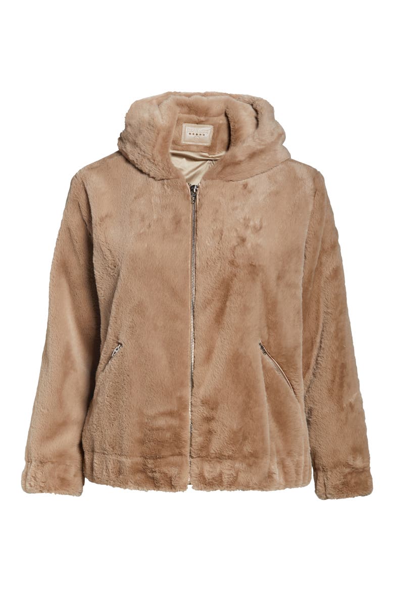 Faux Fur Hooded Jacket, Alternate, color, SAND STONER