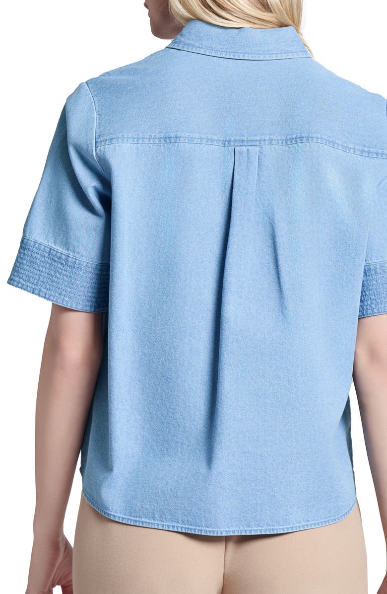 Jones New York Short Sleeve Denim Button-Up Shirt, Alternate, color,