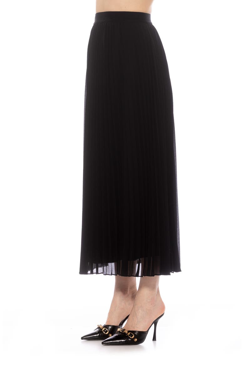 Kesia Midi Chiffon Pleated Skirt, Alternate, color, BLACK