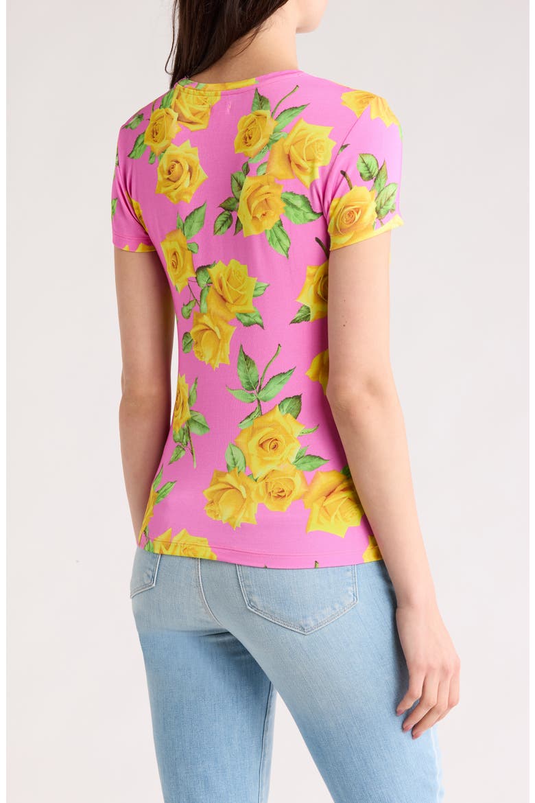 Ressi Rose Print Crewneck T-Shirt, Alternate, color, SHOCKING PINK/ YELLOW ROSES