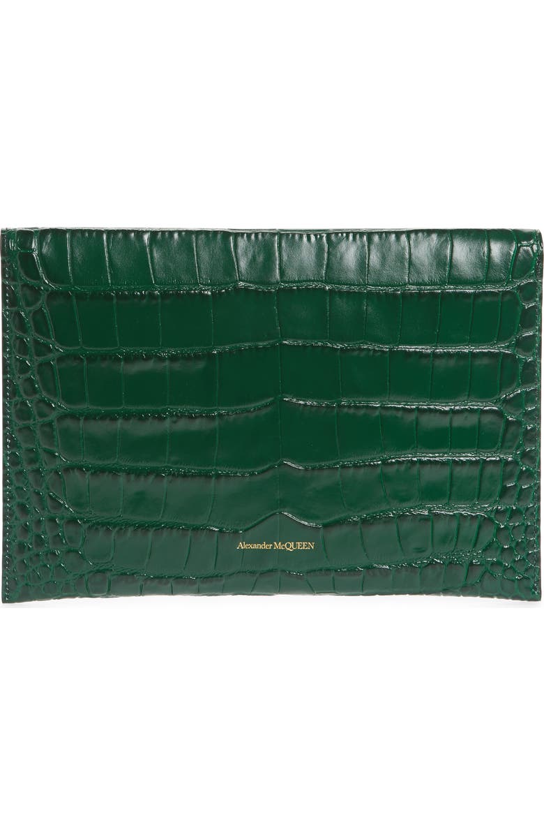 McQueen Alexander McQueen Croc Embossed Leather Envelope Clutch, Alternate, color,