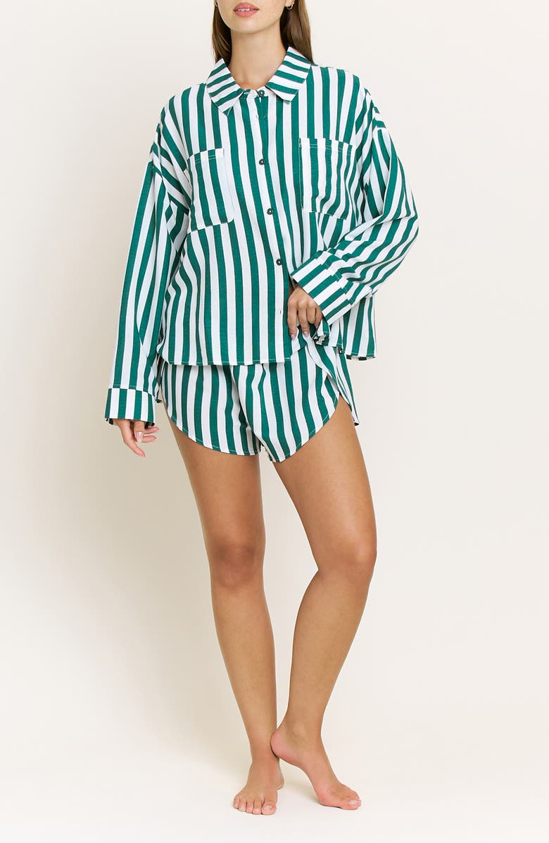 Honeydew Brunch Date Long Sleeve Shorts Pajamas, Main, color, Mistletoe Stripe