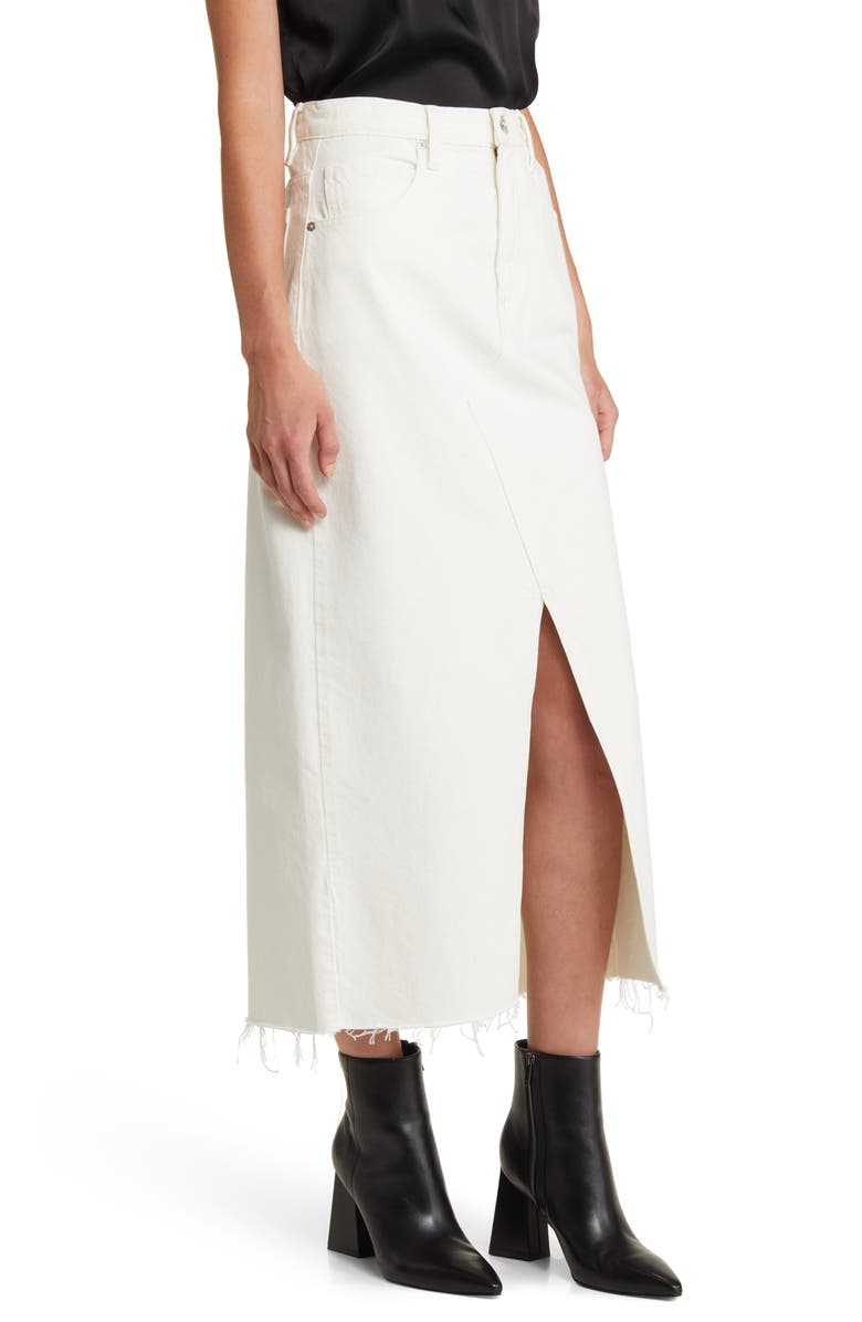 FRAME Angled Seam Raw Hem Denim Midi Skirt, Alternate, color, 