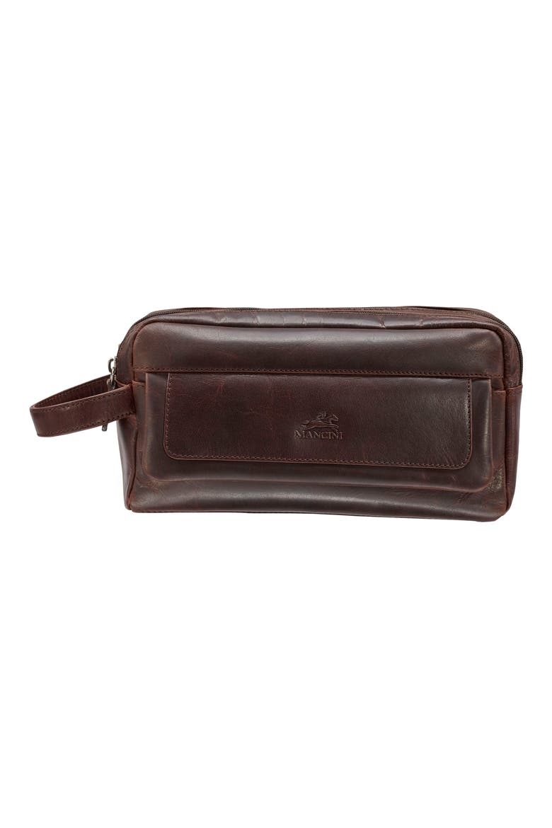 Two Compartment Leather Travel Dopp Kit, Main, color, BROWN