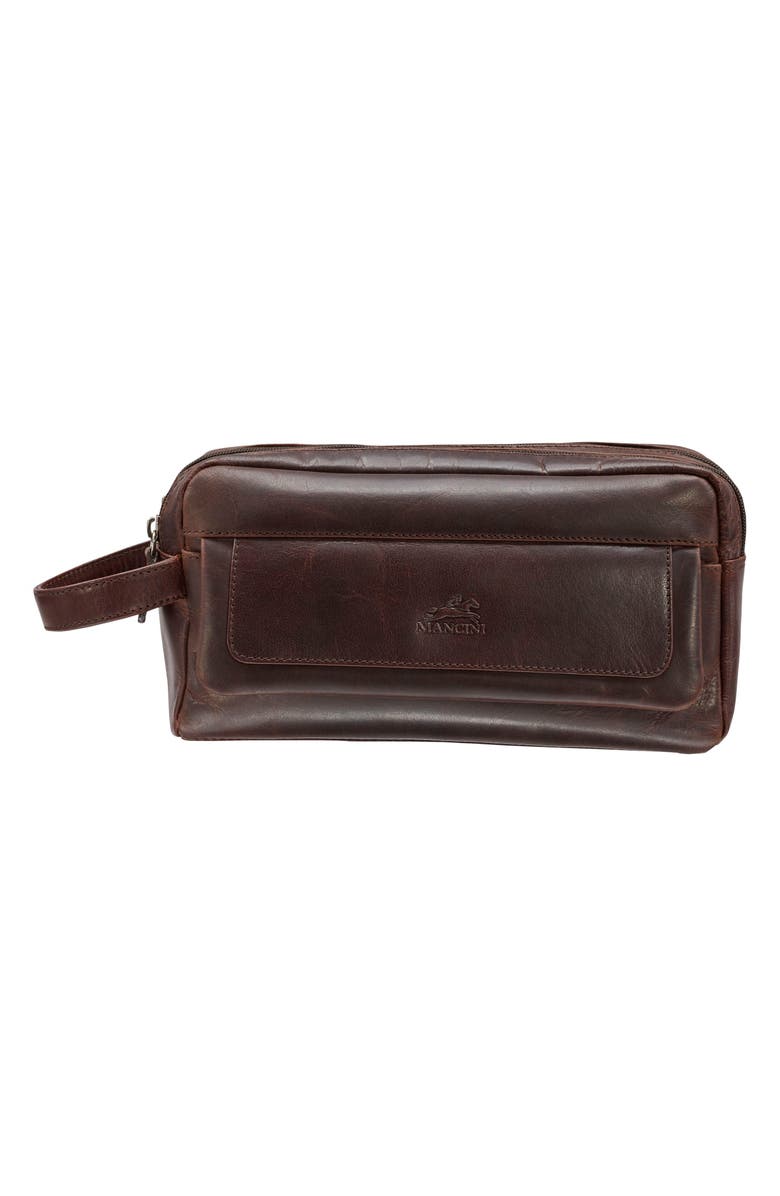 Mancini Two Compartment Leather Travel Dopp Kit, Main, color, Brown