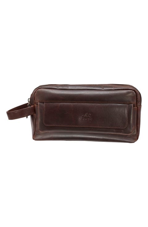 Two Compartment Leather Travel Dopp Kit