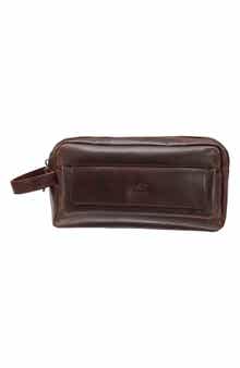 Mancini Two Compartment Leather Travel Dopp Kit