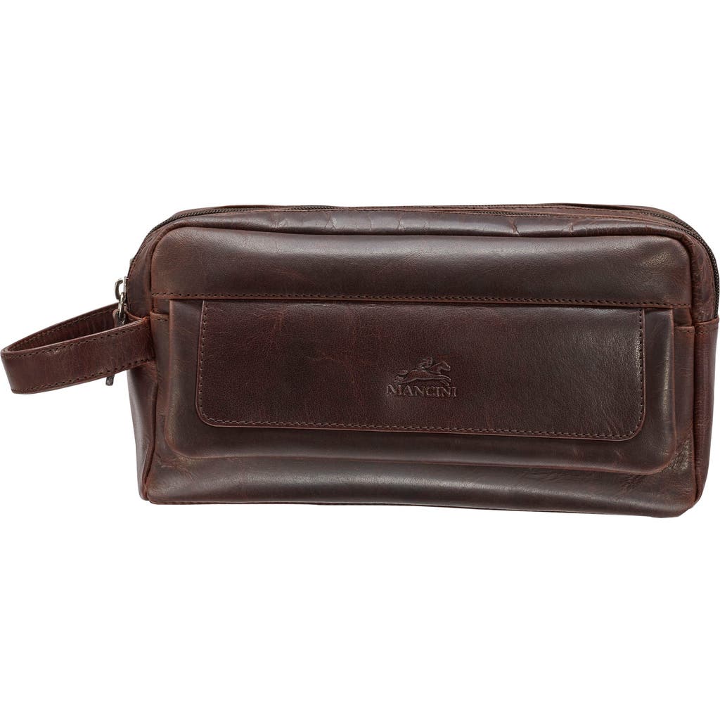 Mancini Two Compartment Leather Travel Dopp Kit In Brown