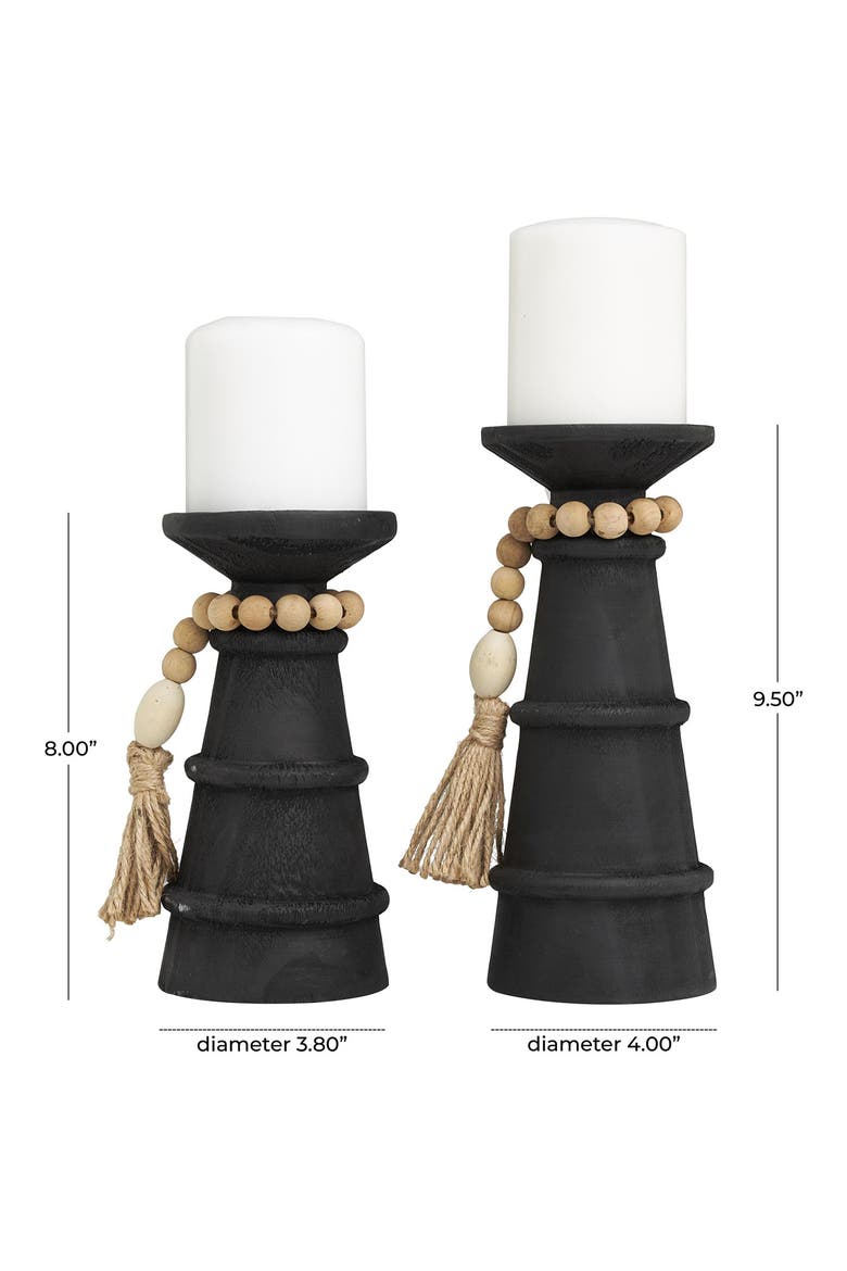 Set of 2 Wood Pillar Candle Holders, Alternate, color, BLACK