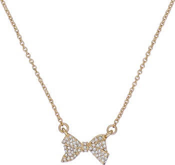 Silver Crystal Bow Pendant Necklace – Rhodium Plated, 16 Inch, Rhinestone Bow #N2330