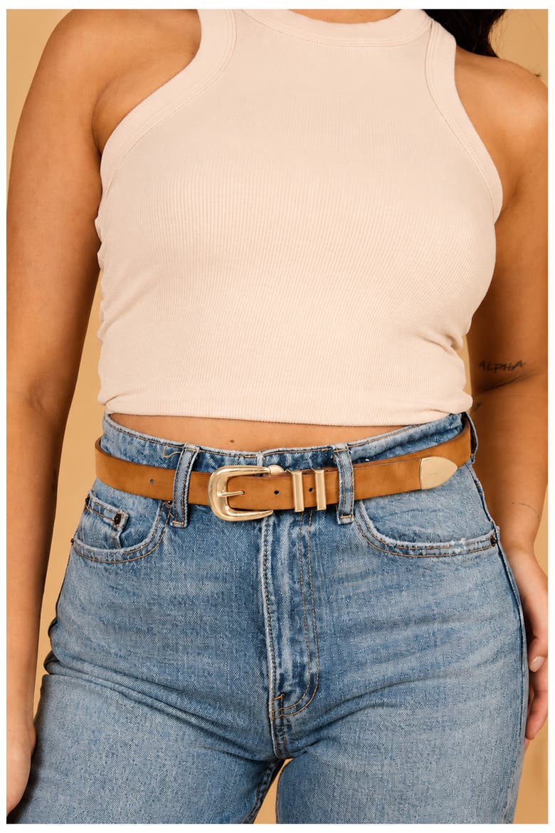 Atlas Faux Leather Belt, Alternate, color, CAMEL SUEDE/ GOLD