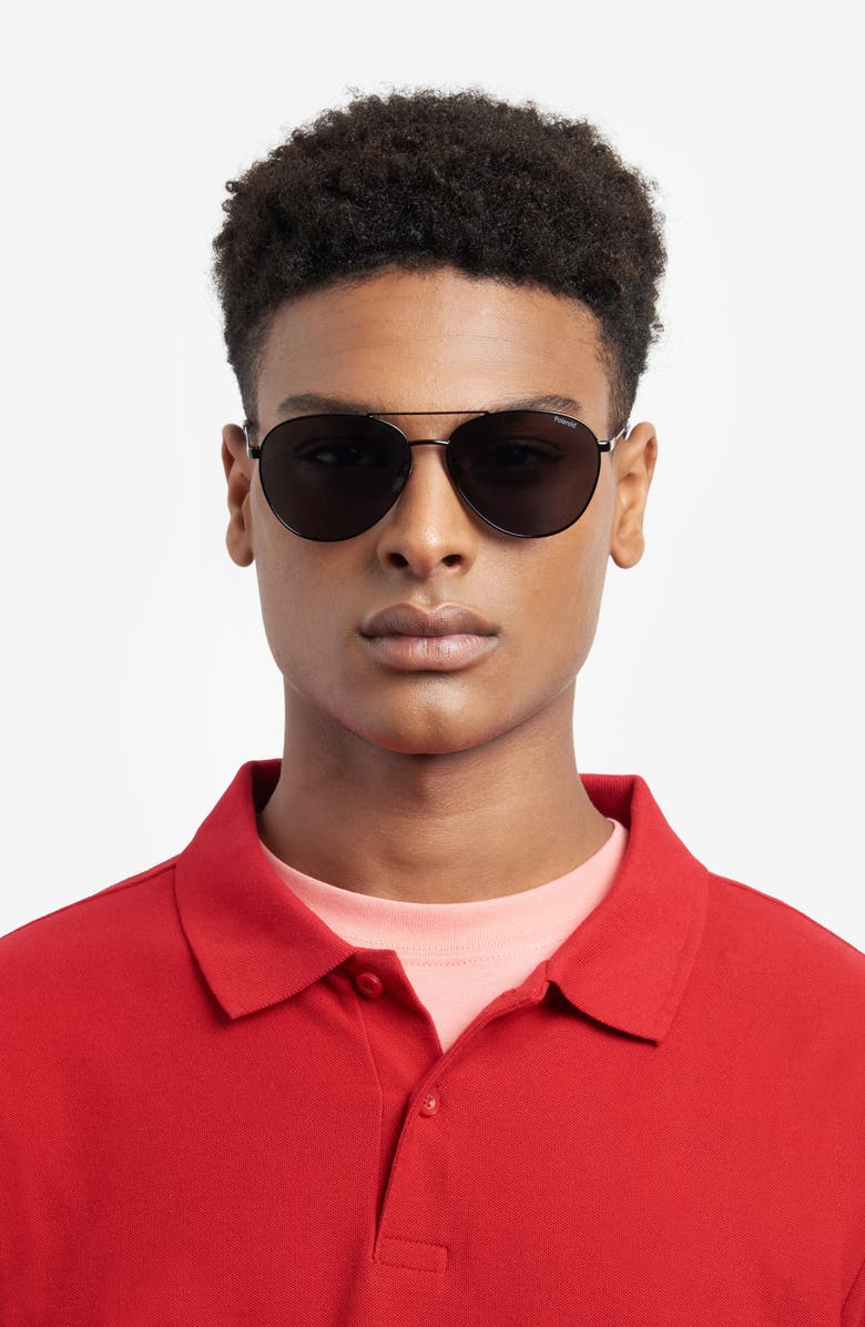 Polaroid 60mm Polarized Aviator Sunglasses, Alternate, color, Black/ Gray Polar