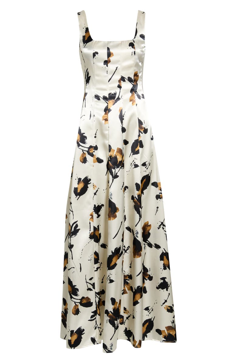 MELLODAY Floral Print Satin Maxi Dress, Main, color, Bone Multi