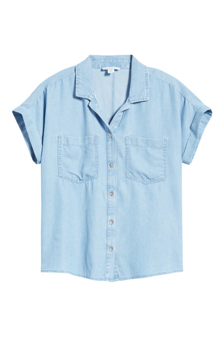 Issey Short Sleeve Chambray Shirt, Alternate, color, LIGHT WASH