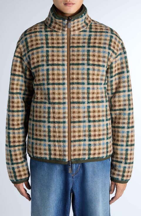 Plaid Fleece Zip Up Cardigan