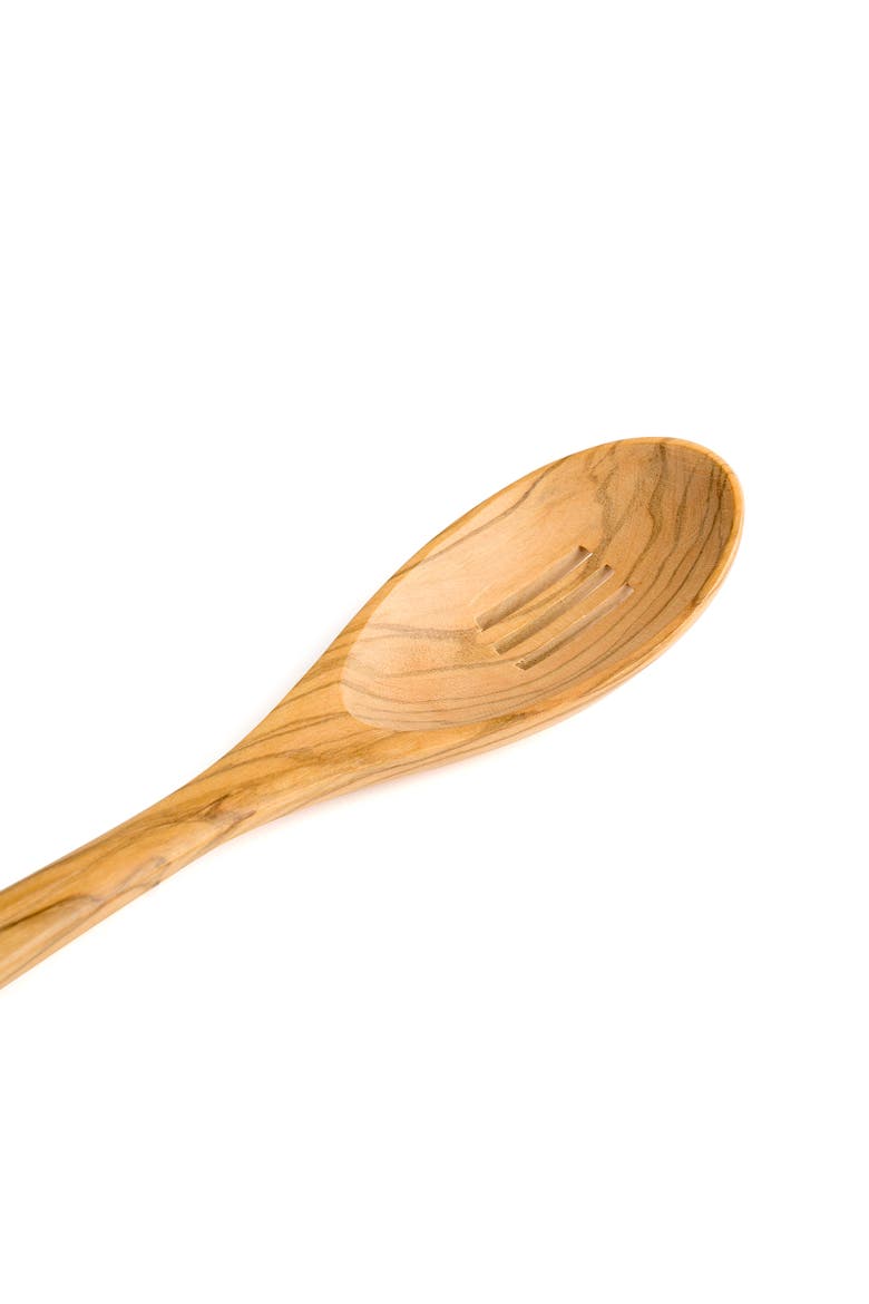 Handcrafted Olive Wood 12 Inch Slotted Spoon, Alternate, color, Brown