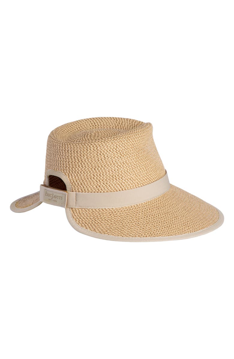 Eric Javits Sun Crest Packable Hybrid Straw Fedora Visor, Main, color, Peanut