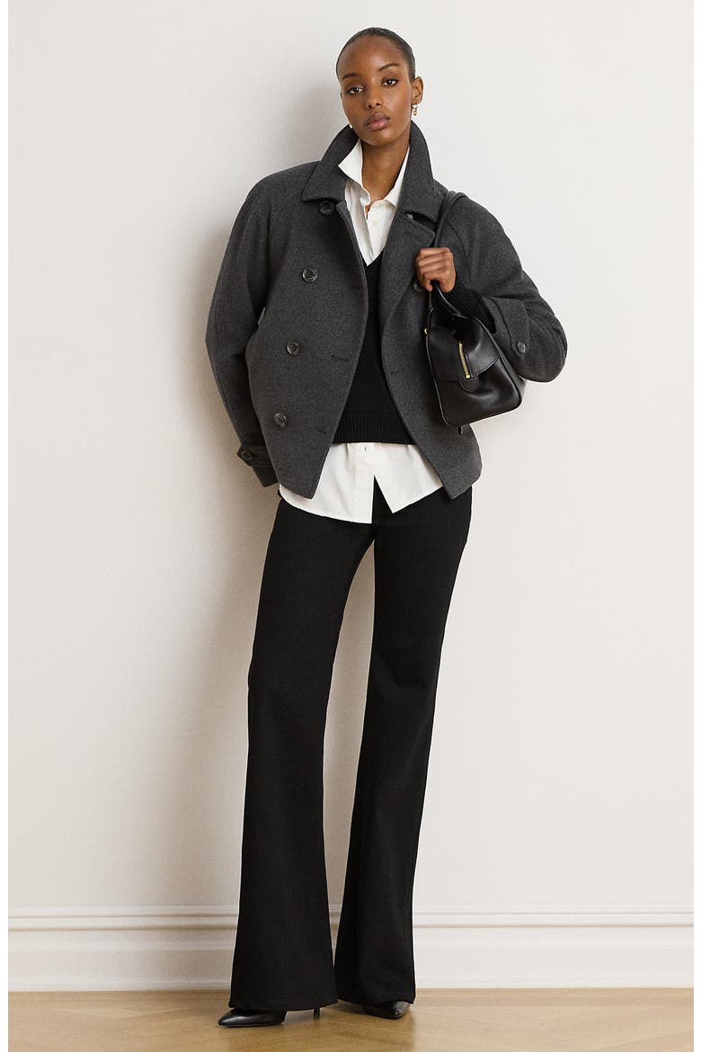 Double Breasted Cropped Wool Blend Coat, Alternate, color, MED HEATHER GREY