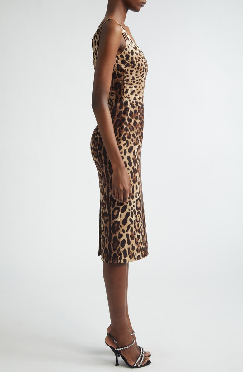 Dolce&Gabbana Leopard Print Stretch Silk Charmeuse Sheath Dress, Alternate, color, Leo New