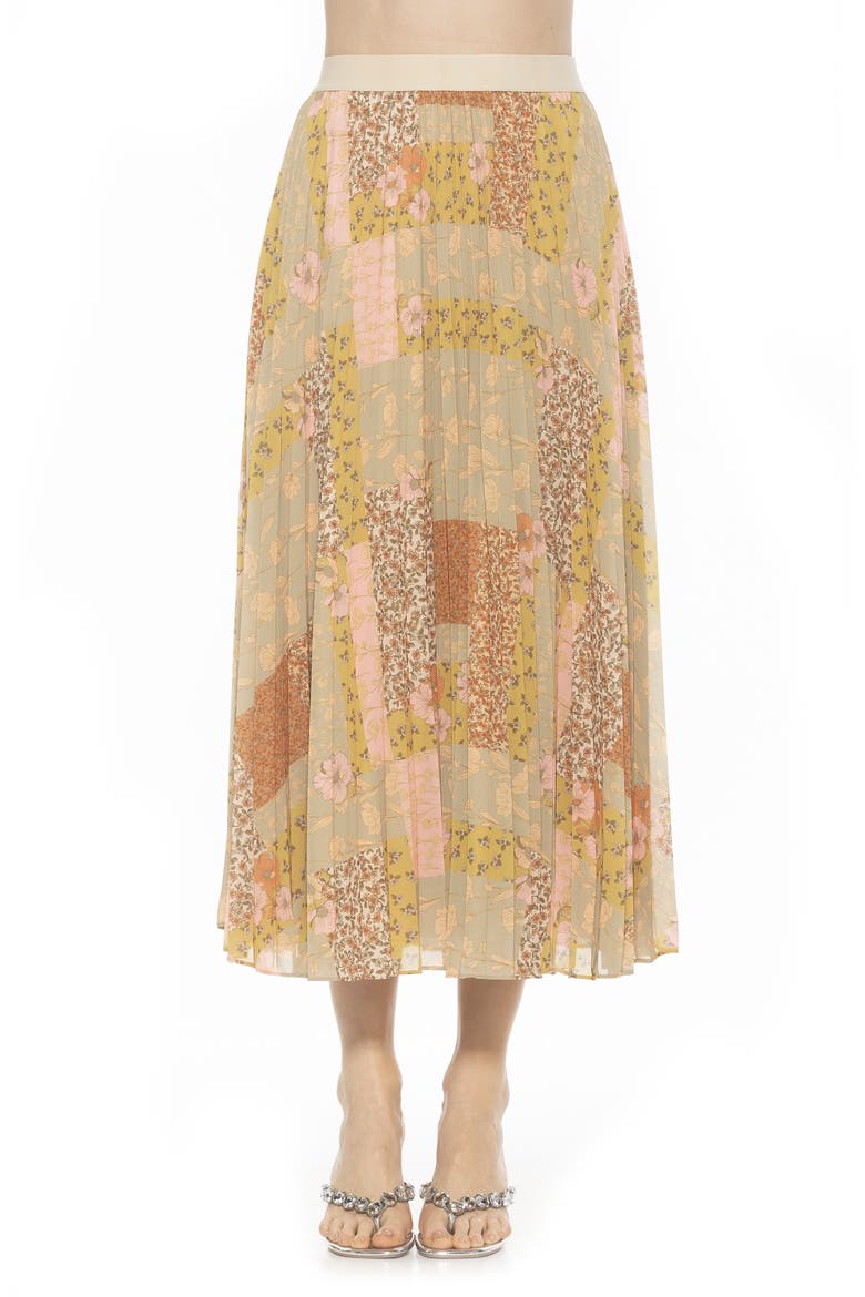 Kesia Midi Chiffon Pleated Skirt, Main, color, BEIGE WILDFLOWERS