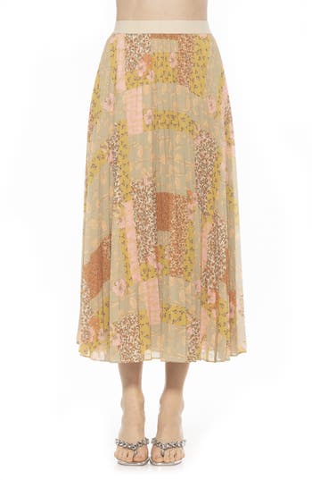 Alexia Admor Kesia Midi Chiffon Pleated Skirt In Beige Wildflowers