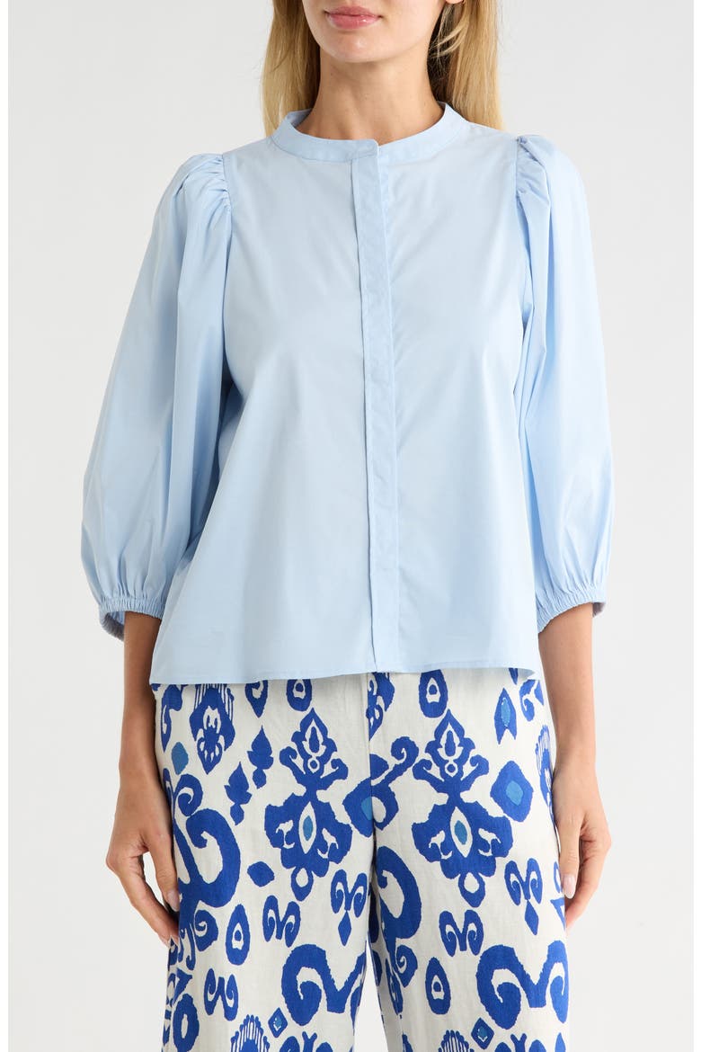 Puff Sleeve Button-Up Top, Main, color, LIGHT BLUE