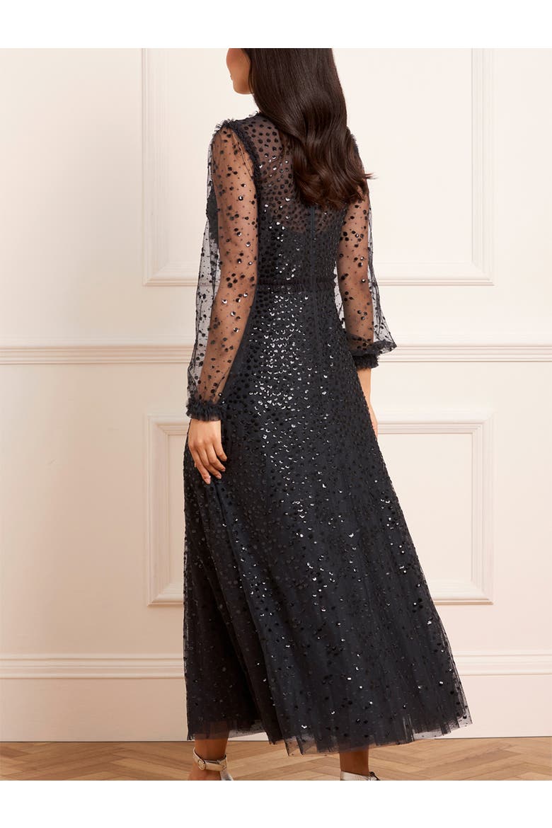 Dappled Sequin Long Sleeve Ankle Gown, Alternate, color, Graphite