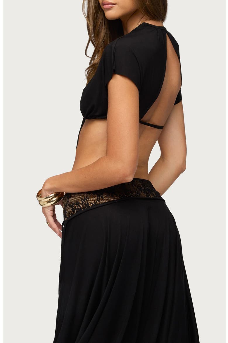 Kaylea Tie Front Open Back Top, Alternate, color, BLACK