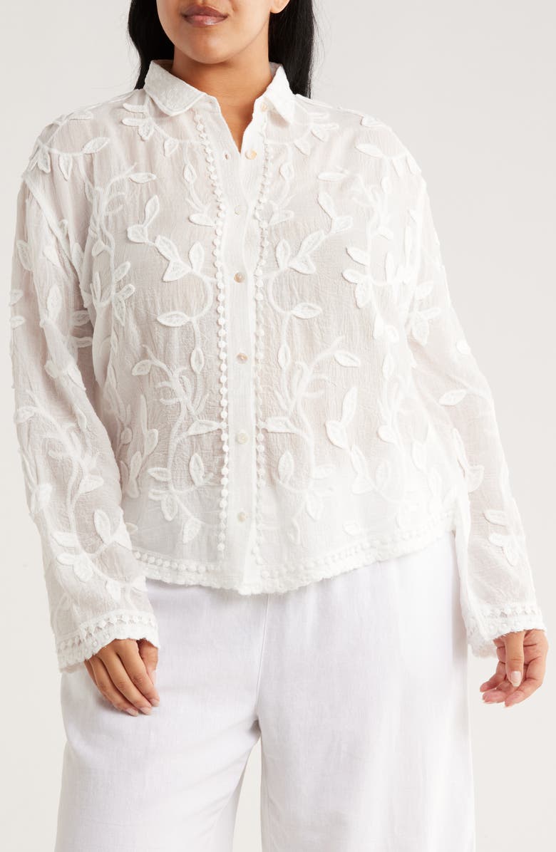 Forgotten Grace Embroidered Long Sleeve Button-Up Shirt, Main, color, White