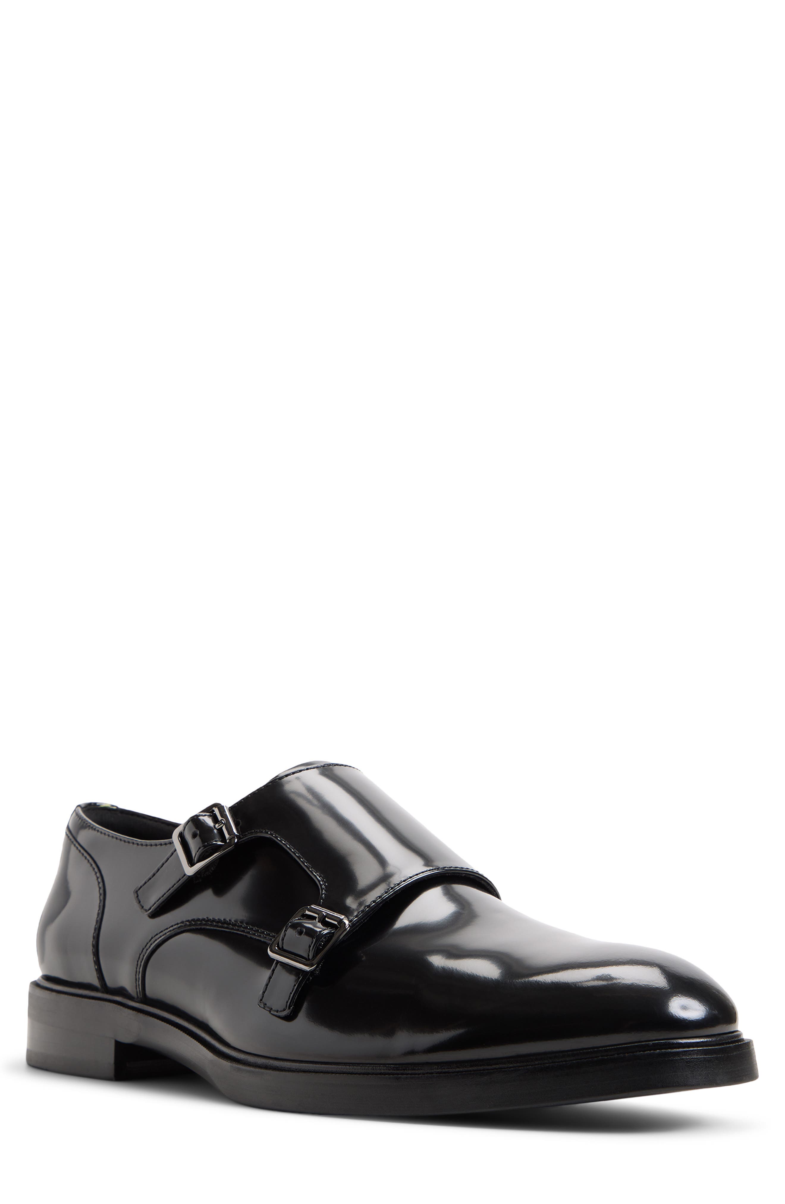 Lowry Leather Double Monk Strap Shoe, Main, color, BLACK