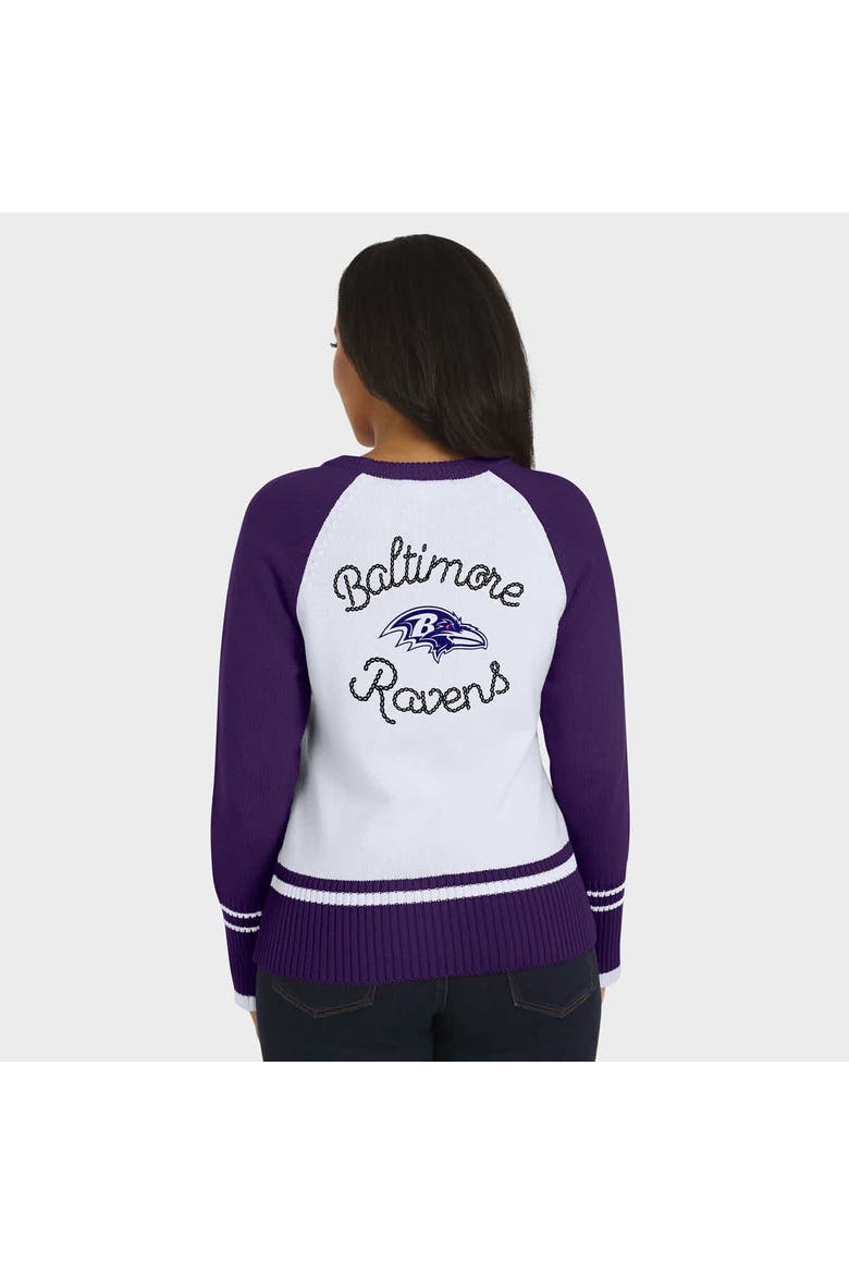 Women's WEAR by Erin Andrews White/Purple Baltimore Ravens Colorblock Raglan Sweater, Alternate, color, White