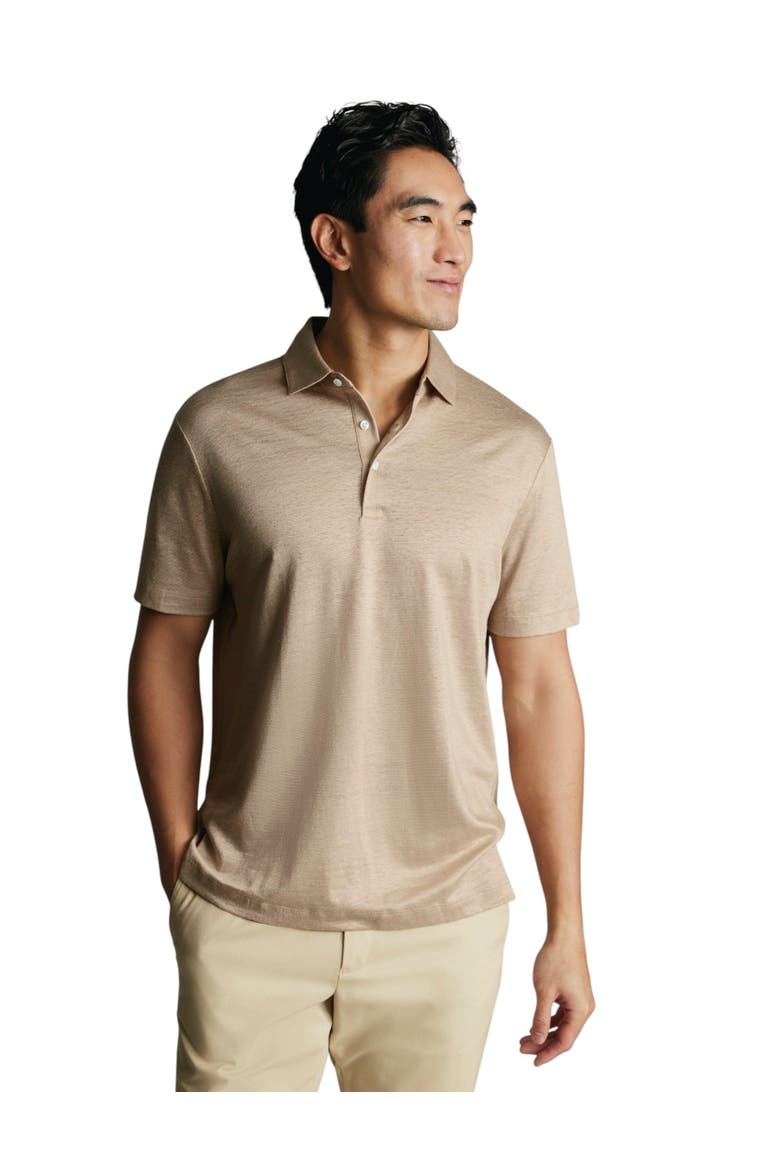 Short Sleeve Linen Polo, Main, color, Oatmeal