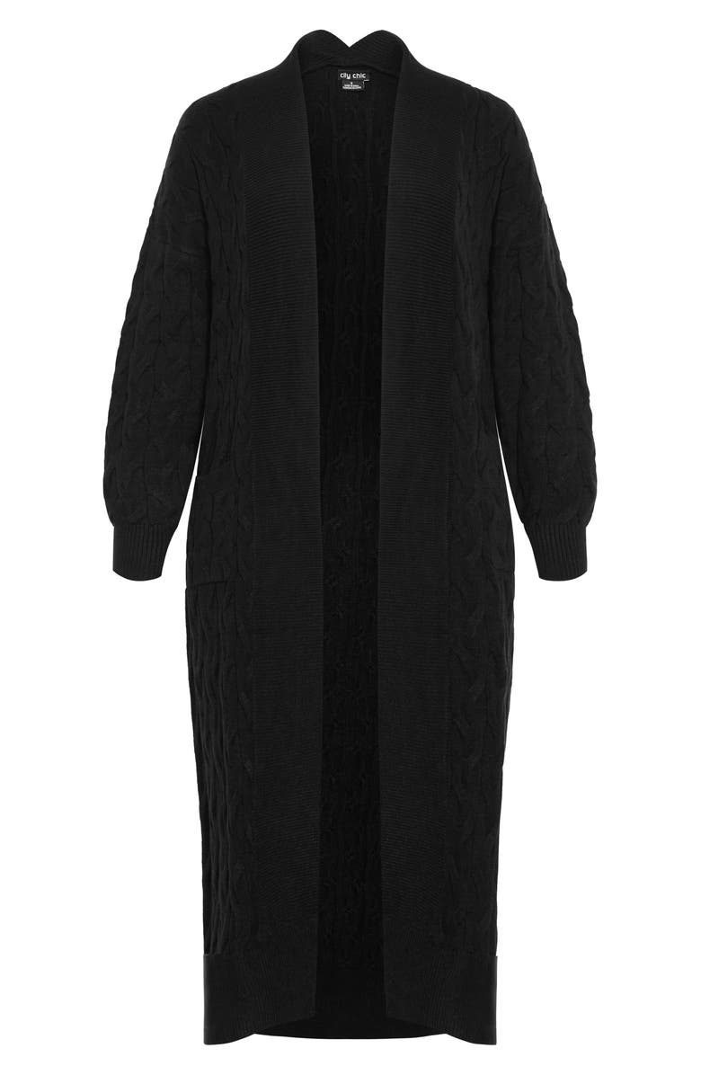 City Chic Charissa Cable Stitch Longline Cardigan, Alternate, color, Black
