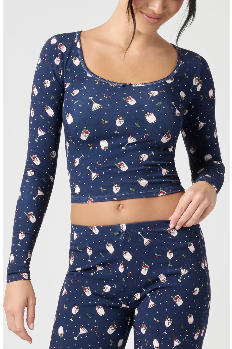 Holidaze Rib Sleep Top, Main, color, NAVY HOLIDAY DRINK
