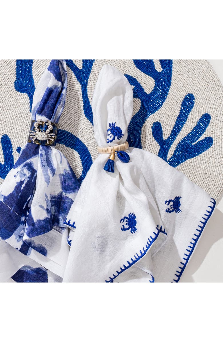 Joanna Buchanan Crab embroidered dinner napkins, white, set of two, Alternate, color, Blue