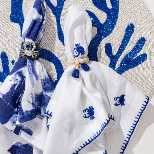 Joanna Buchanan Crab Embroidered Dinner Napkins, White, Set Of Two In Blue