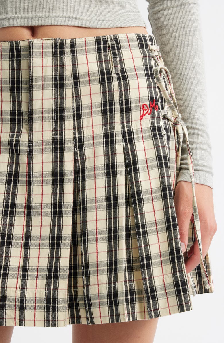 Damson Madder Moffy Plaid Pleated Organic Cotton Miniskirt, Alternate, color, Butter