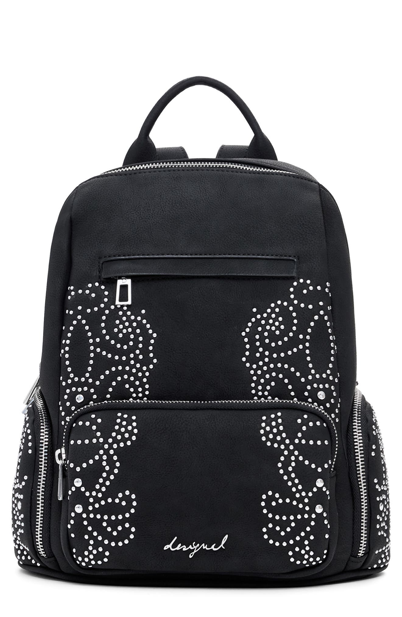 Desigual Studded Mini Backpack, Main, color, Black